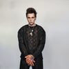 Mesh top long sleeve transparent jumper see-through gothic sweatshirt crotchet t-shirt in black