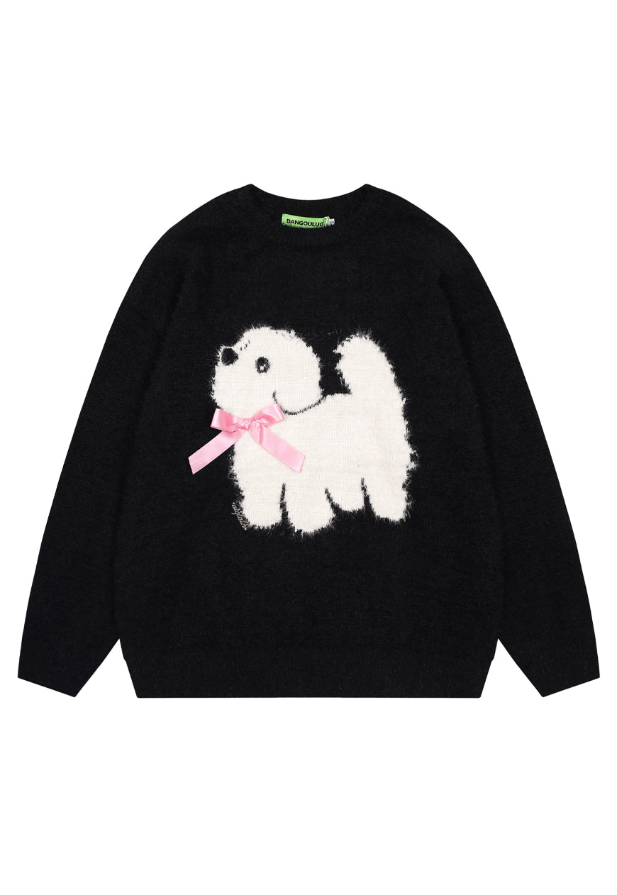 Dog patchwork sweater fluffy jumper puppy top in black