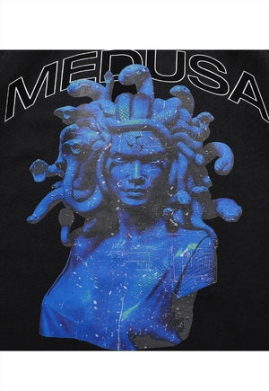 Medusa t-shirt retro snake tee statue print top in black