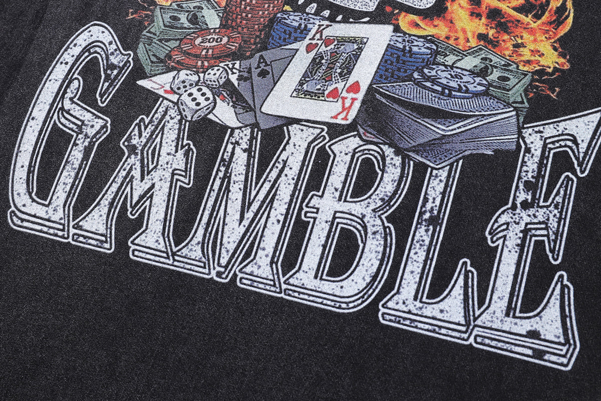 Pirate cartoon t-shirt gamble slogan tee retro top in vintage grey