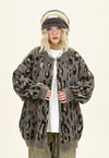 Fluffy leopard cardigan animal print fuzzy jumper in brown