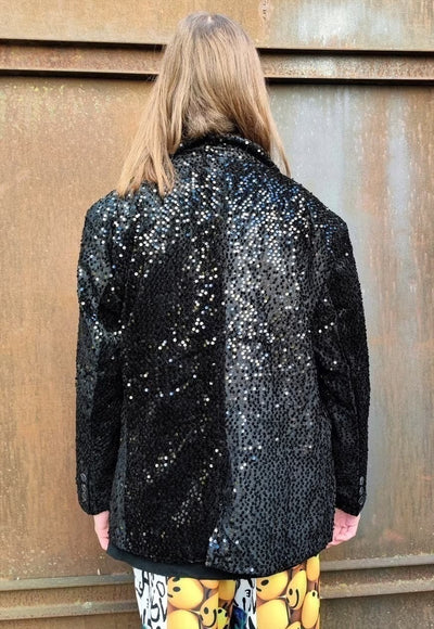 Sparkly blazer sequined luminous shiny jacket in black