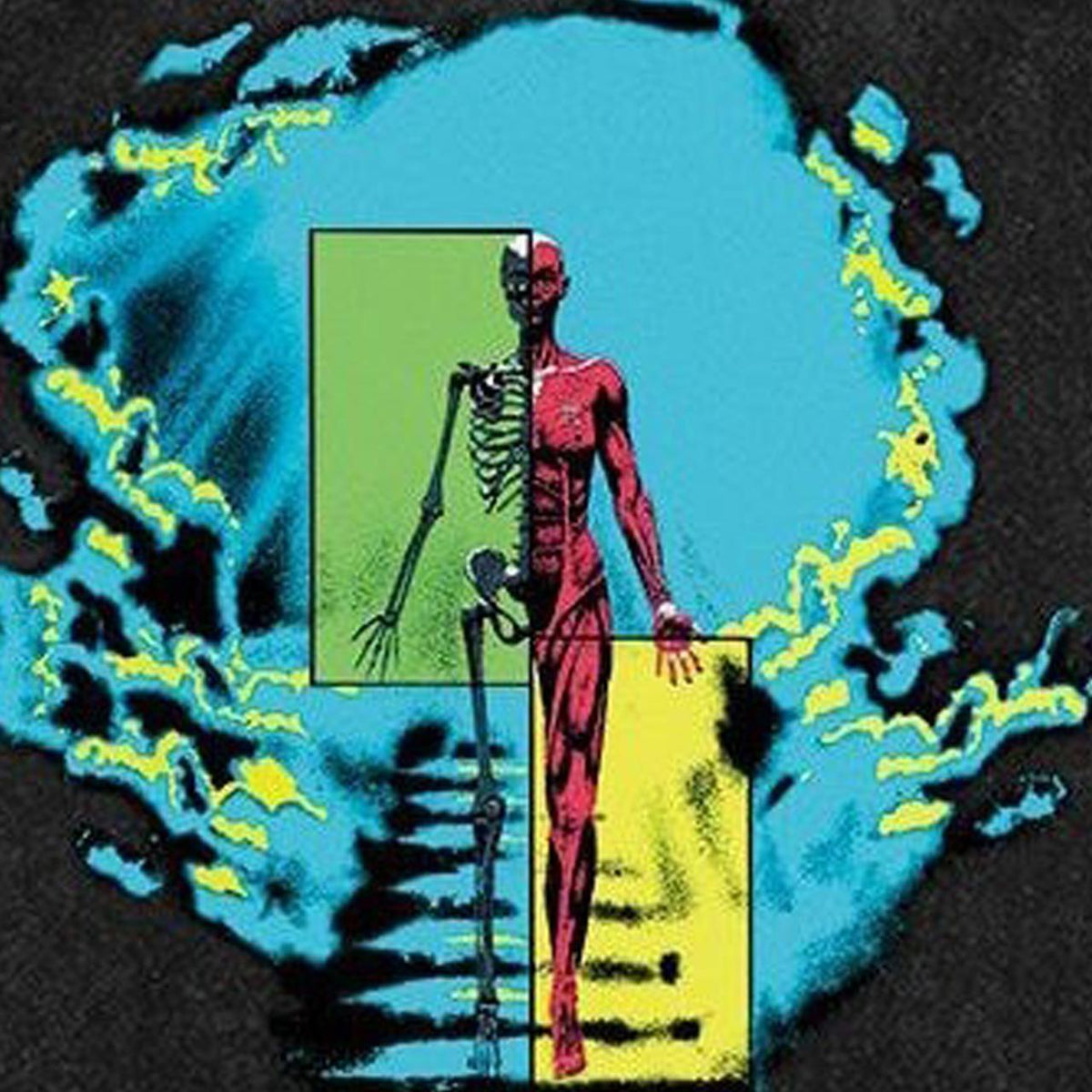 Psychedelic t-shirt skeleton top vintage wash futuristic tee