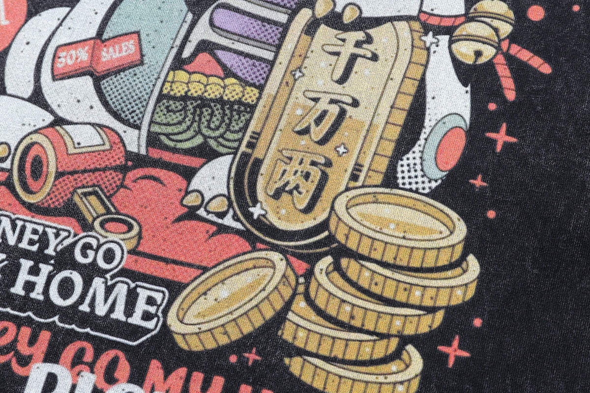 Maneki neko t-shirt money manifestation tee Y2k cat cartoon top in vintage grey