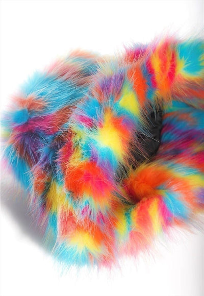 Festival faux fur bucket hat fluffy neon hat Gay rainbow cap