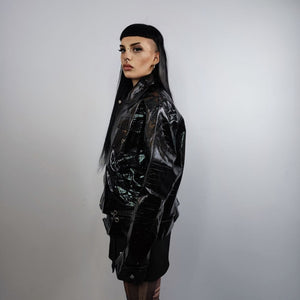 Snake print faux leather jacket cropped luxury bomber in python crocodile biker jacket in brown shiny PU leather rocker coat