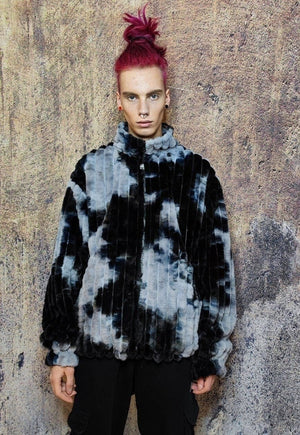 Tie-dye fleece hooded jacket reversible fluffy animal coat