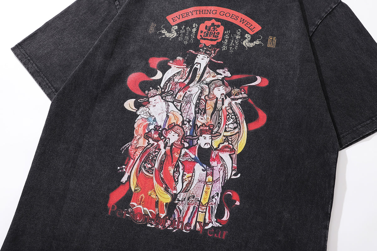 Vintage Japanese cartoon t-shirt retro anime tee dynasty top in vintage grey