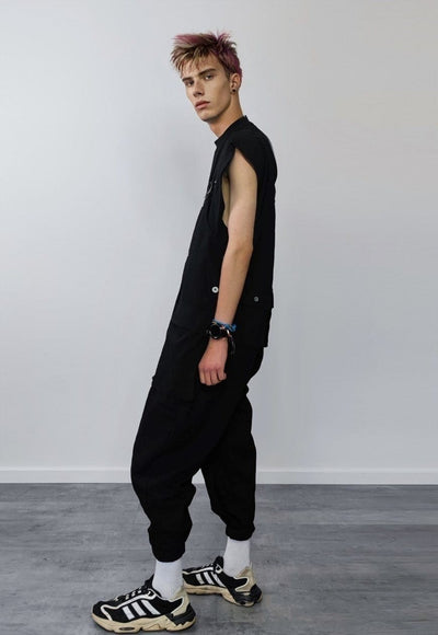 Cargo pocket dungarees work wear denim overalls in black