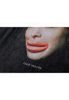 Plastic surgery t-shirt grunge lips print long tee retro top