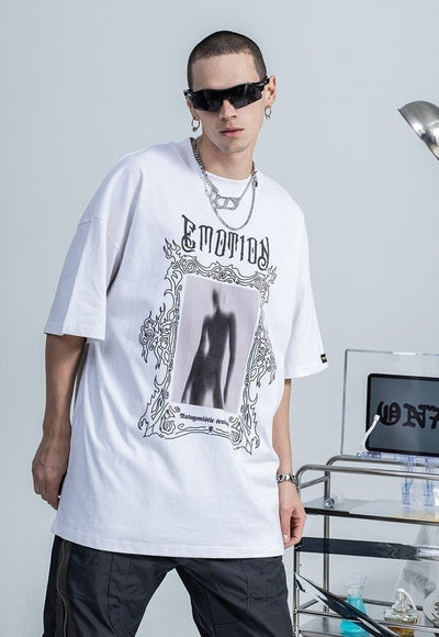 Gothic print t-shirt Slender Man top grunge tee in white