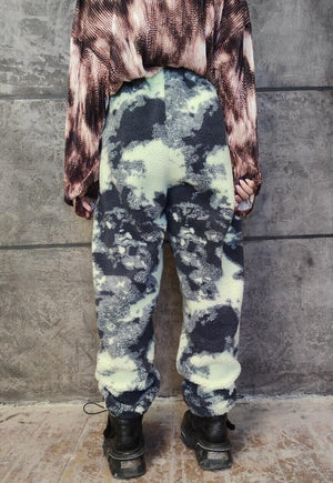 Gradient fleece joggers handmade fluffy 70s camo overalls