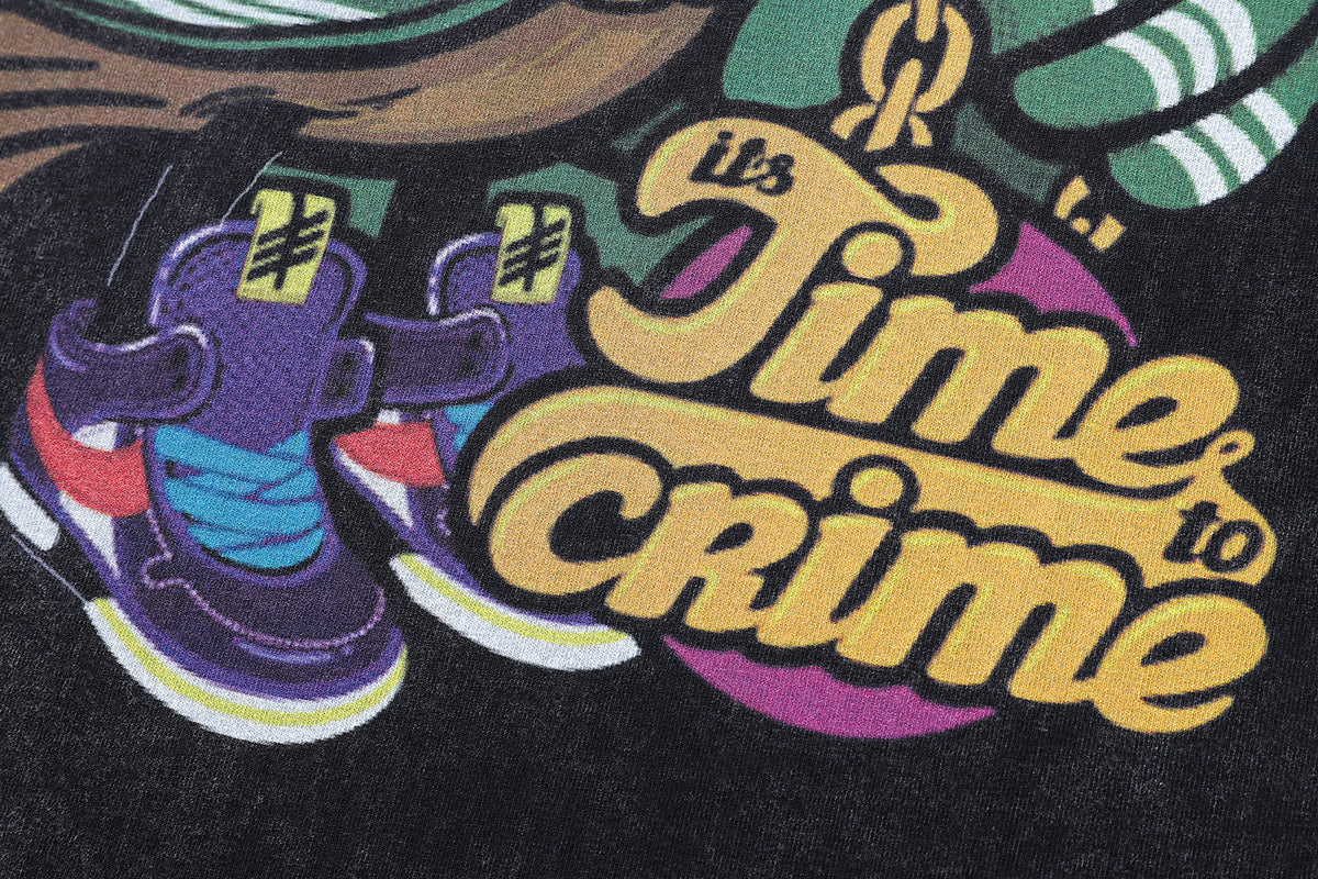 Hip-hop t-shirt gangster cartoon print tee retro rapper top in vintage grey