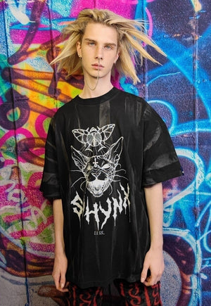 Sphynx tshirt premium vintage wash Egypt cat tee acid black