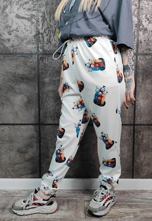 Teletubbies joggers handmade Gothic print raver pants white