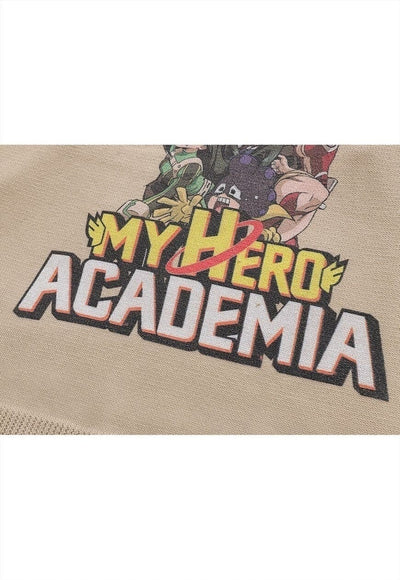 Academia sweater knitted distressed Anime print jumper grey