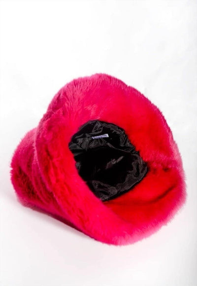 Festival faux fur bucket hat fluffy neon hat rave cap pink