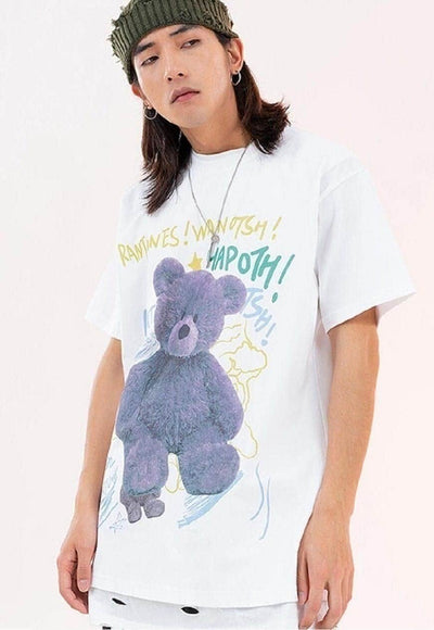 Teddy print t-shirt grunge bear tee skater slogan top black