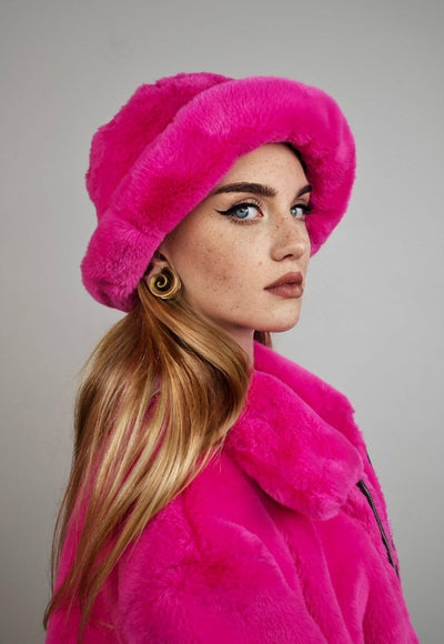 Pink bucket hat fleece festival cap neon fisherman bolero