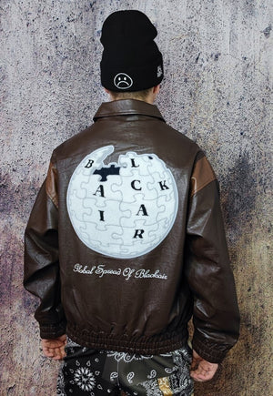 Retro varsity jacket faux leather MA-1 bomber in brown