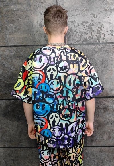 Emoji tee handmade smile t-shirt rave top in acid blue