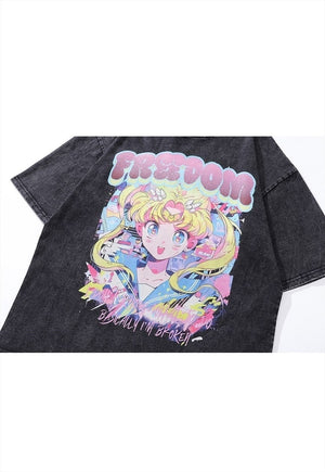 Sailor Moon t-shirt anime print tee retro Japanese top grey