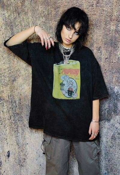 Retro cartoon t-shirt Popeye tee grunge top in vintage black