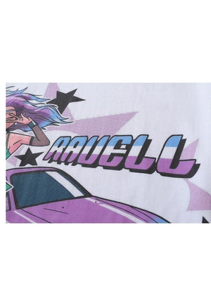 Anime t-shirt old racing car tee retro Japanese top white