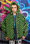 Checkerboard fleece jacket detachable check jacket in green