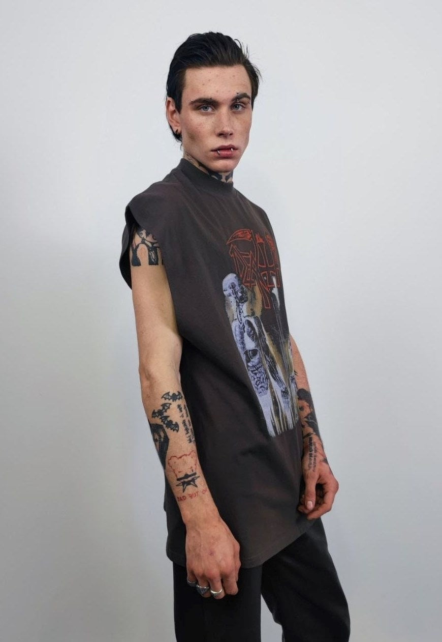 Rocker sleeveless t-shirt death print tank top surfer vest