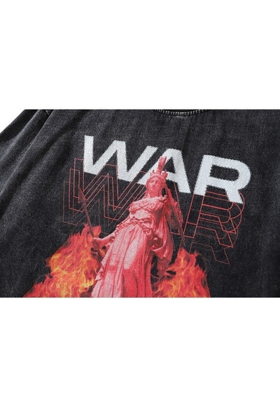 Cartoon t-shirt old anti war long tee retro grunge top grey