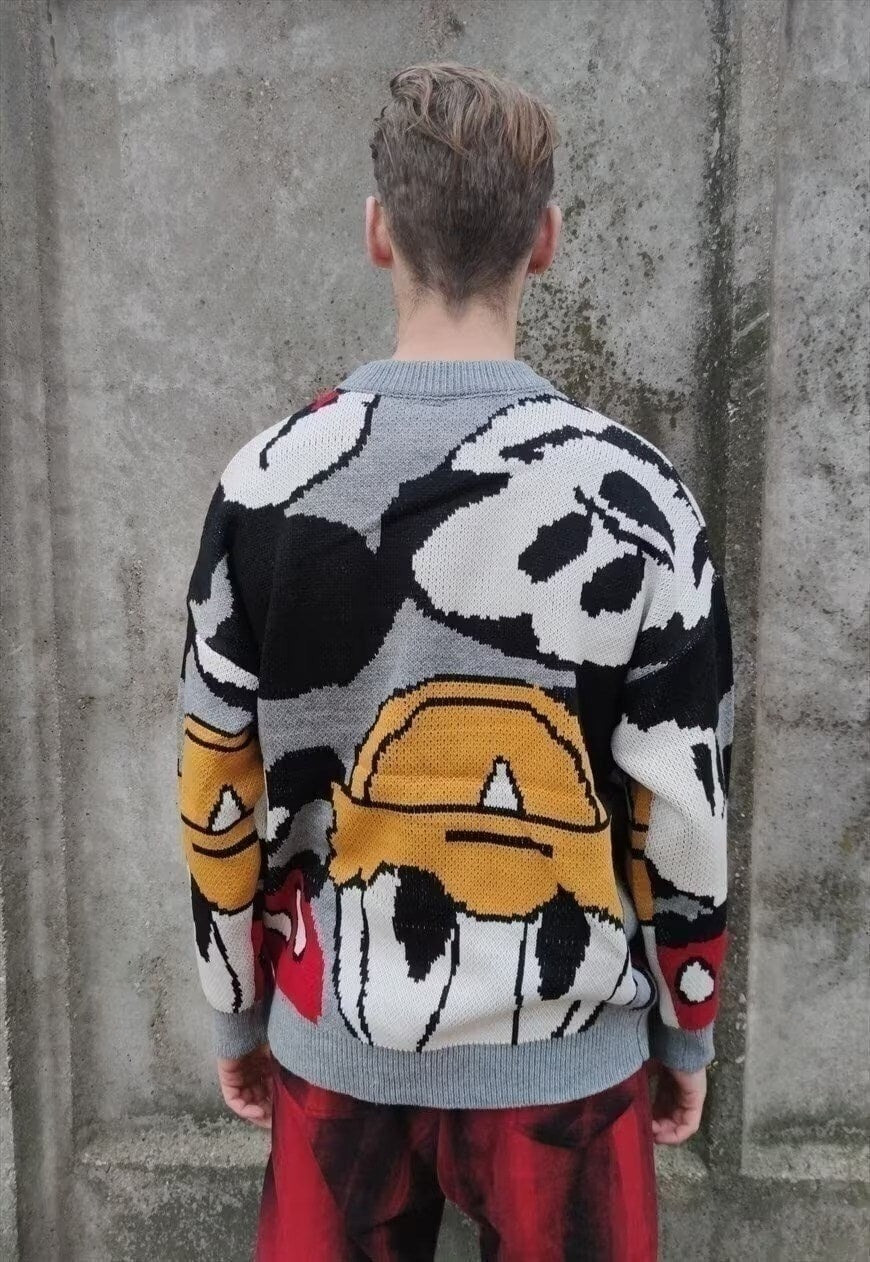 Mouse print knitted sweater cartoon Donald sweatshirt grey
