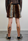 Short leopard shorts brown cropped faux fur skater skirt