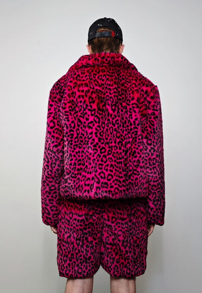 Cropped leopard trench coat pink short animal print jacket