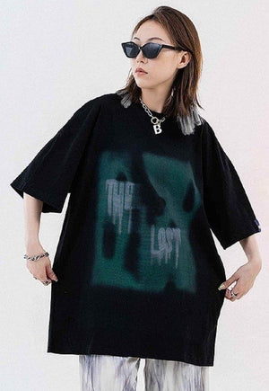 Lost slogan t-shirt shadow print tee graffiti top in Black