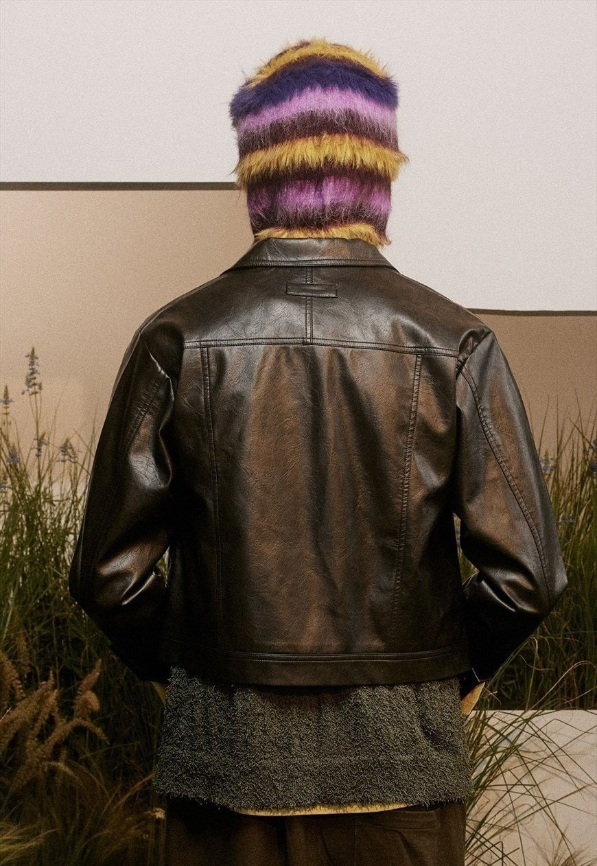 Faux leather jacket racing bomber retro aviator varsity