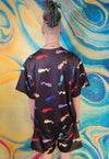 Emoji print tee handmade cat cartoon t-shirt rave top black