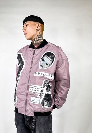 80s club kids varsity jacket American MA1 bomber pastel pink