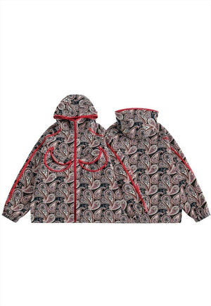 Paisley jacket bandanna print hooded bomber cashew coat red