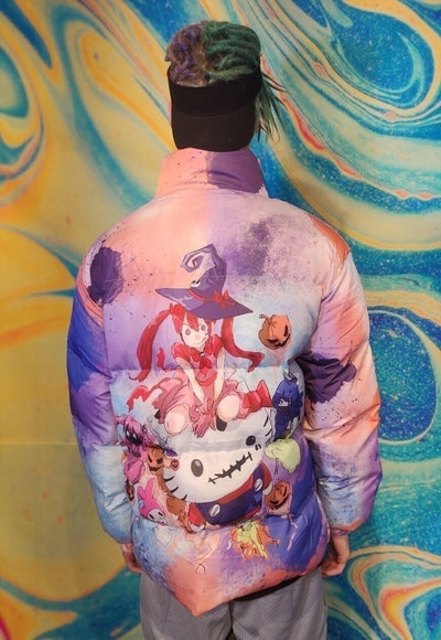 Anime bomber Hello Kitty puffer jacket tie-dye pastel pink