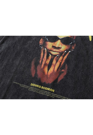 Dennis Rodman t-shirt old basketball long tee in acid black