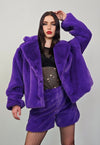 Short faux fur trench purple coat cropped fleece rave jacket