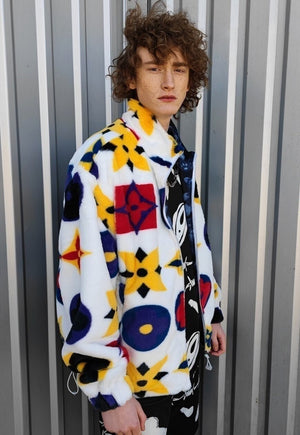 Floral fleece jacket handmade reversible geometric coat