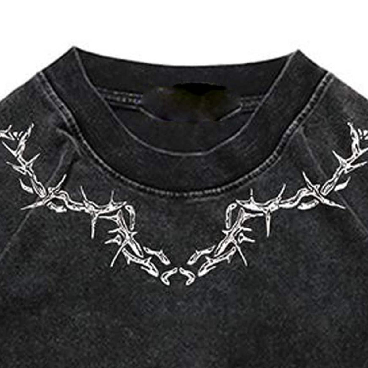 Chain t-shirt barbered wire print top vintage wash retro tee