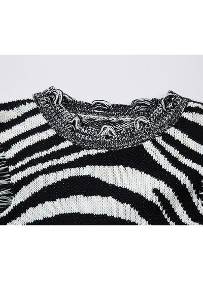 Zebra sweater white black striped jumper Gothic grunge top