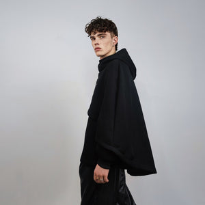 Gothic cape raised neck punk hoodie utility poncho gorpcore cloak asymmetric pullover cyberpunk ninja jumper Japanese Yamamoto sweatshirt