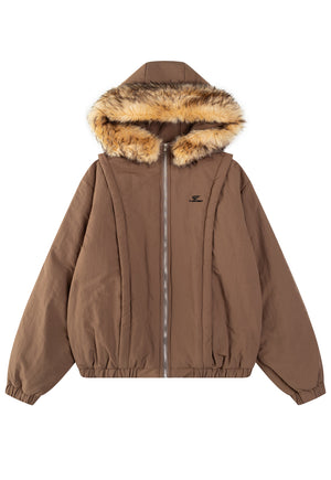 Brown parka jacket faux fur collar bomber shaggy puffer