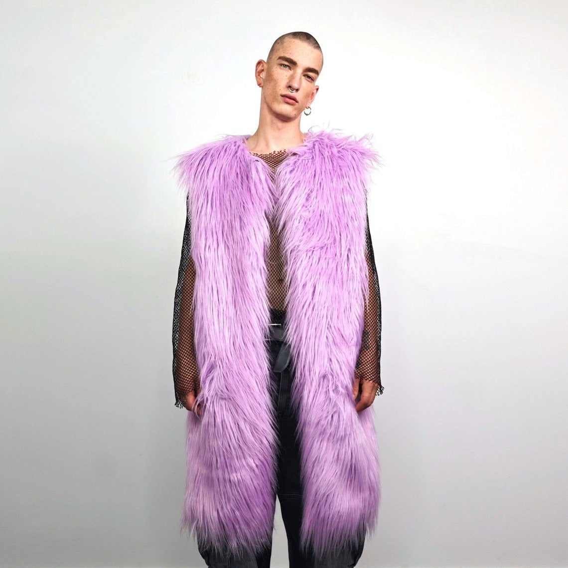 Sleeveless faux fur coat purple collarless jacket Lilac Eras gilet festival fluffy vest violet overcoat lavender haze bomber shaggy tank top