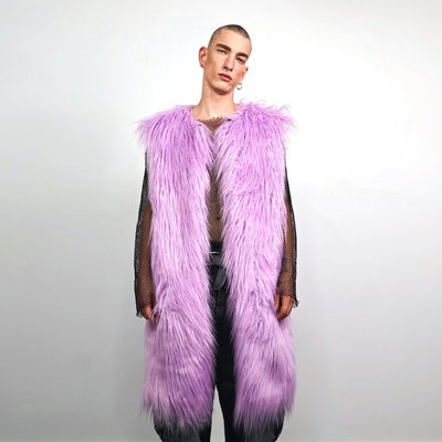 Sleeveless faux fur coat purple collarless jacket Lilac Eras gilet festival fluffy vest violet overcoat lavender haze bomber shaggy tank top