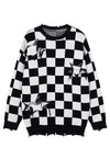 SKA check sweater plaid pattern knit top patchwork jumper